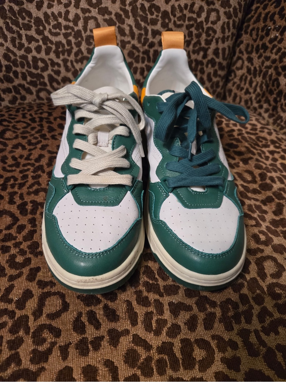 Steve Madden Kids Green and White Sneakers with Orange Heel Loop